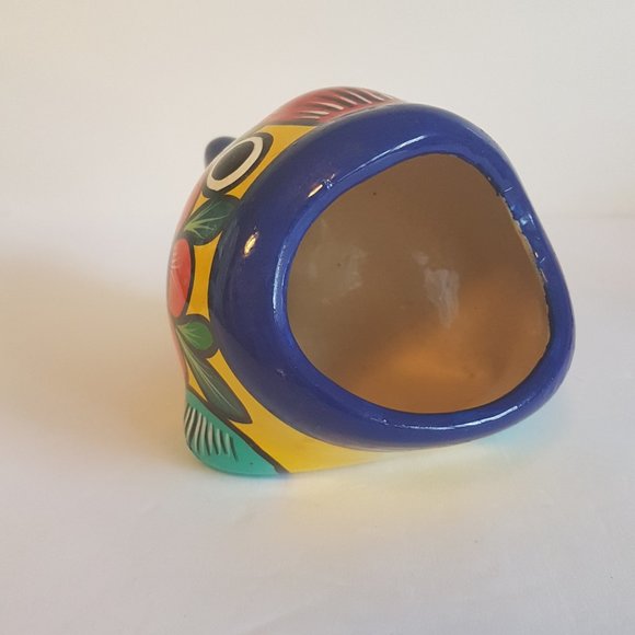 Vintage Mexican Folk Art Ceramic Big Mouth Fish Sponge Holder Hand painted Blue - Picture 4 of 16